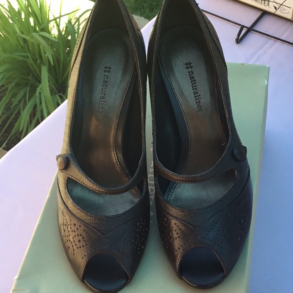 Naturalizer Black Peep-Toe Mary Jane Heels